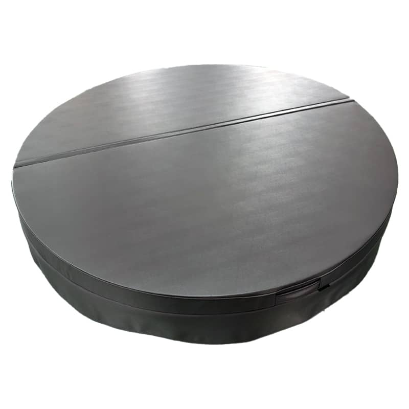 Grey 2-metre round hot tub cover with a durable, weather-resistant design. Features a central fold for easy handling and a secure fit to retain heat and protect the spa.