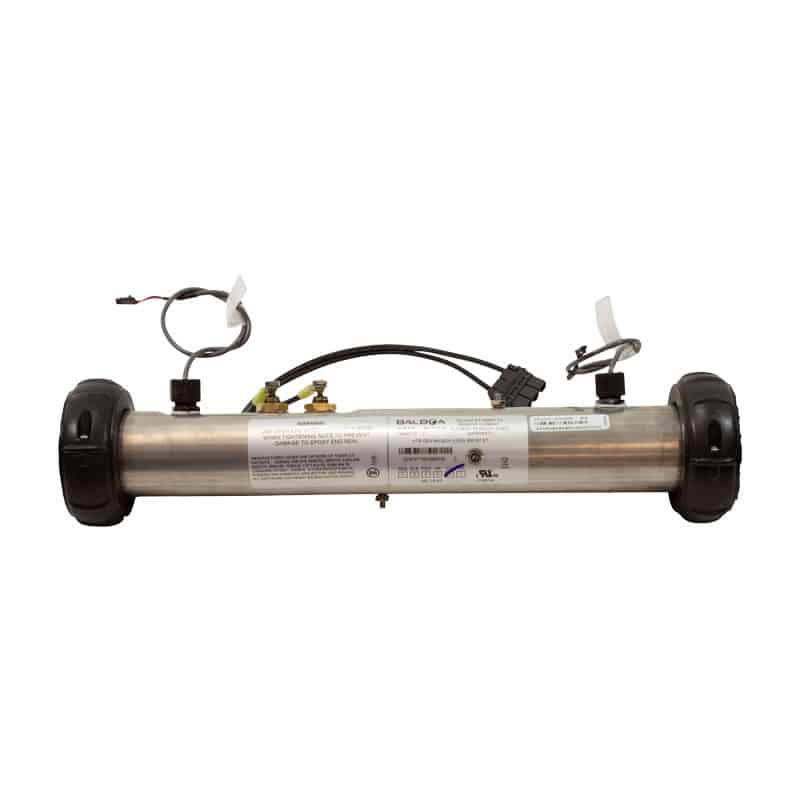 Balboa Plug N’ Click M7 2.0kW spa heater assembly with terminal studs, plug connector and 2-inch unions