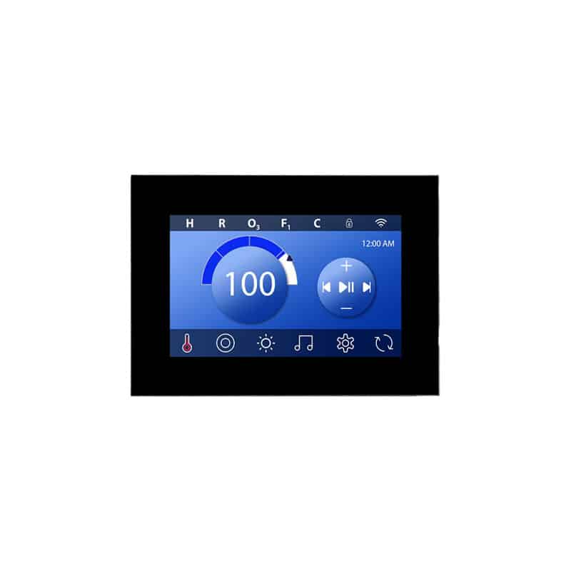 Balboa Spa Touch ST3+ black touchscreen topside control panel main menu display with temperature, Bluetooth audio controls and spa function icons for BP Series systems