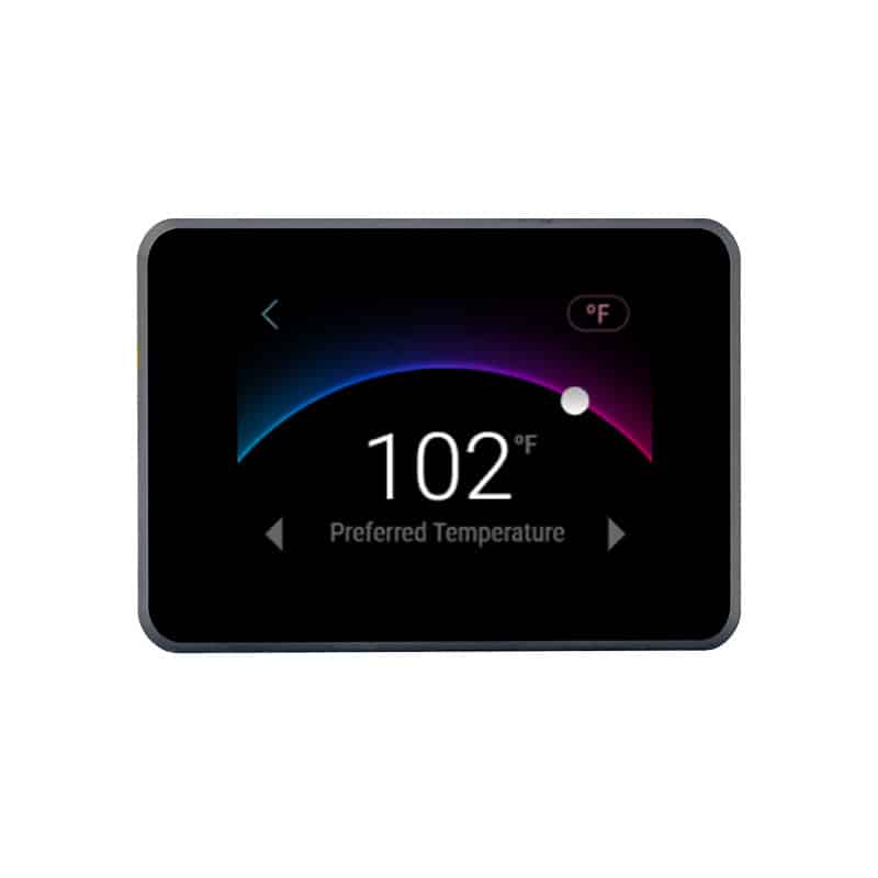 Balboa SpaTouch Mini touchscreen control panel displaying 102°F preferred temperature adjustment screen for BP Series spa systems